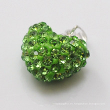 Colgante cristalino verde de calidad superior de la arcilla de la llegada 15MM de la forma del corazón del colgante al por mayor de Shamballa nuevo para la joyería de DIY